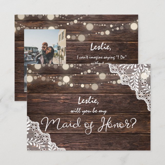 Wood Lights Will You Be My Maid of Honor? Photo Invitation (Front/Back)