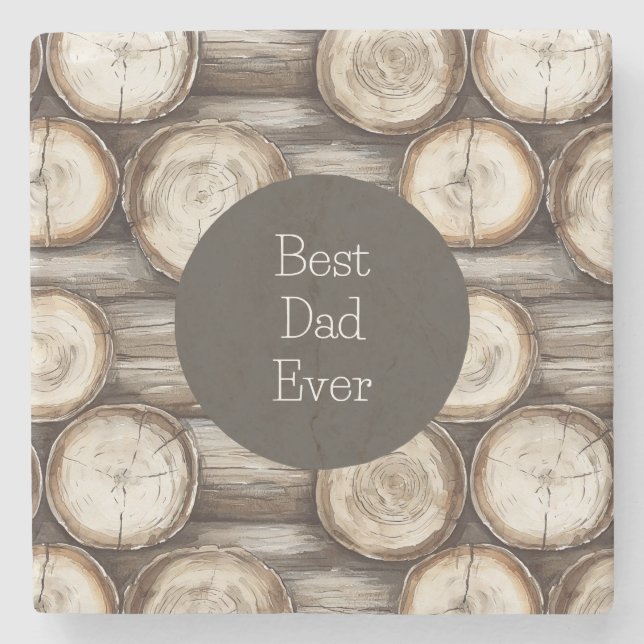 Wood Log Cabin Birthday Stone Coaster (Front)