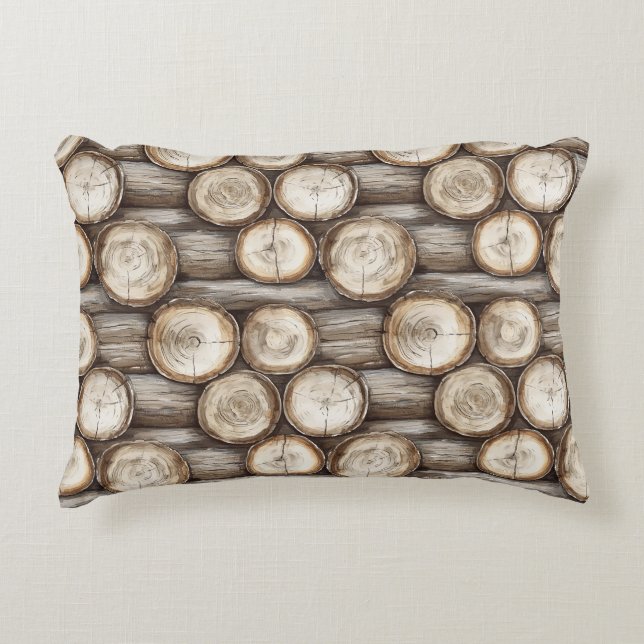 Wood Log Cabin Christmas Accent Pillow (Front)