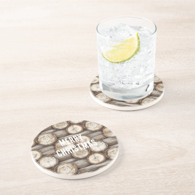 Wood Log Cabin Christmas Coaster (Side)