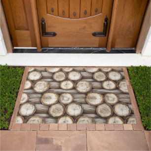 Wood Log Cabin Christmas Doormat