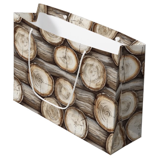 Wood Log Cabin Christmas Large Gift Bag (Front Angled)