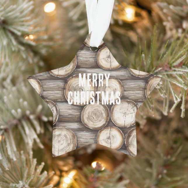 Wood Log Cabin Christmas Ornament (Tree)