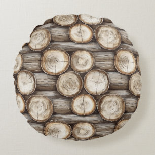 Wood Log Cabin Christmas Round Pillow
