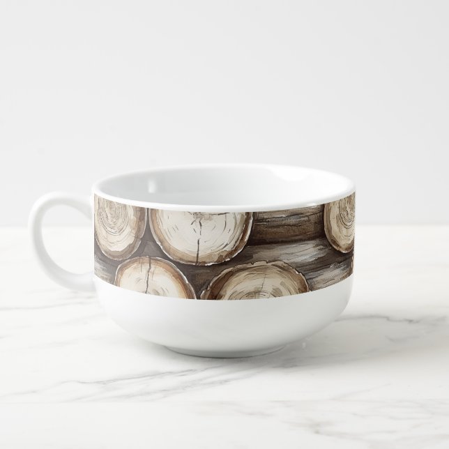 Wood Log Cabin Christmas Soup Mug (Right)