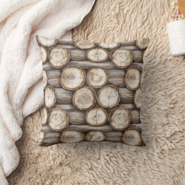 Wood Log Cabin Christmas Throw Pillow (Blanket)