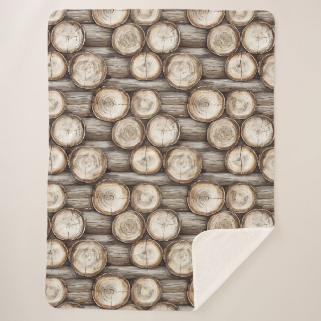 Wood Log Cabin   Sherpa Blanket (Front)