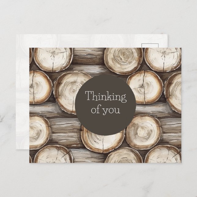 Wood Log Cabin Thinking of you Postcard (Front/Back)