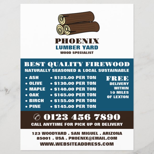 Wood Logs, Lumber/Timber/Wood Yard Advert Flyer (Front)
