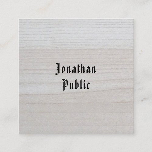 Wood Look Calligraphed Minimalist Template Elegant Square Business Card