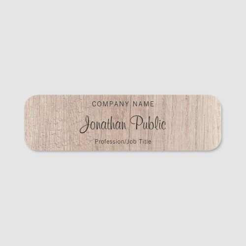 Wood Look Calligraphy Script Text Template Elegant Name Tag