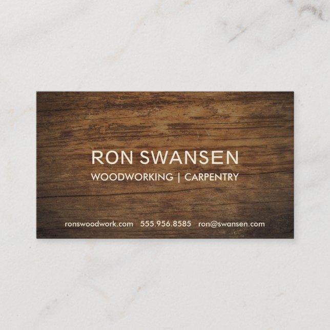 Wood-Look Dark Brown Masculine Simple Understated Business Card (Front)