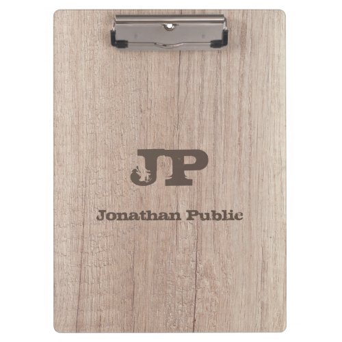 Wood Look Distressed Text Name Monogrammed Clipboard
