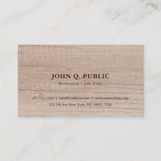Wood Look Elegant Simple Personalized Template Business Card (Front)