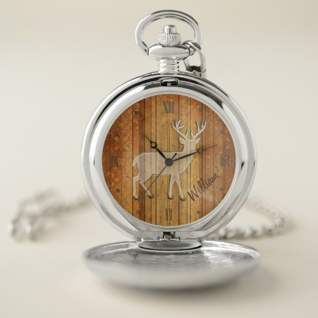Wood Look Face with Deer 2 Pocket Watch (Inside)