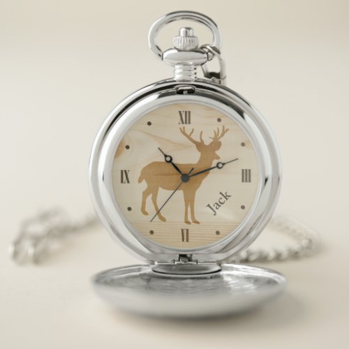 Wood Look Face with Deer Pocket Watch