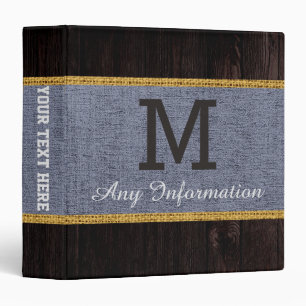 Wood Look Gray Burlap Rustic Monogram Binder