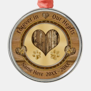 Wood Look Hearts and Paws Dog Passed Away Gift Metal Ornament