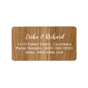 Wood-look label with names and address information