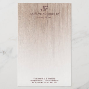 Wood Look Monogram Elegant Template Modern Stationery