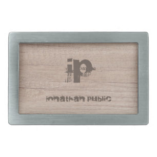 Wood Look Monogram Template Distressed Text Name Belt Buckle