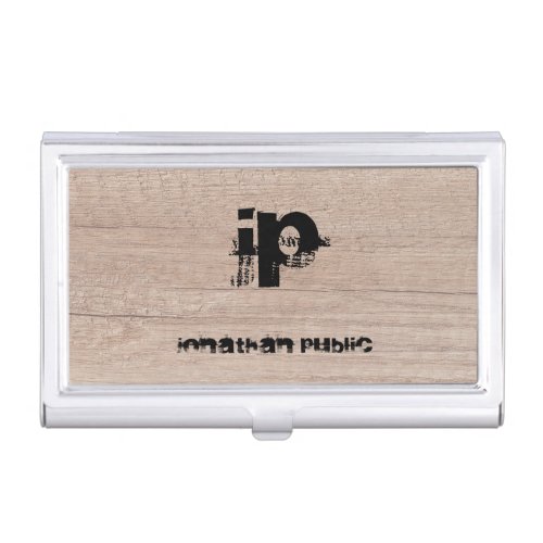 Wood Look Monogram Template Distressed Text Name Business Card Case