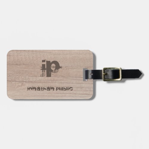 Wood Look Monogram Template Distressed Text Name Luggage Tag