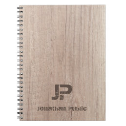 Wood Look Monogram Template Distressed Text Name Notebook