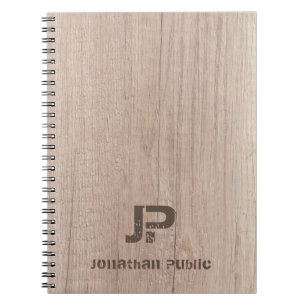 Wood Look Monogram Template Distressed Text Name Notebook