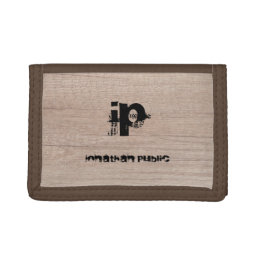 Wood Look Monogram Template Distressed Text Name Trifold Wallet