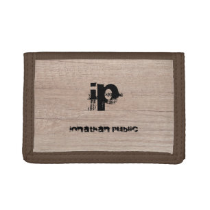 Wood Look Monogram Template Distressed Text Name Trifold Wallet