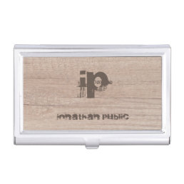 Wood Look Monogrammed Template Distressed Text Business Card Case