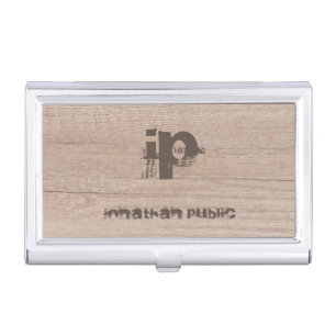 Wood Look Monogrammed Template Distressed Text Business Card Case