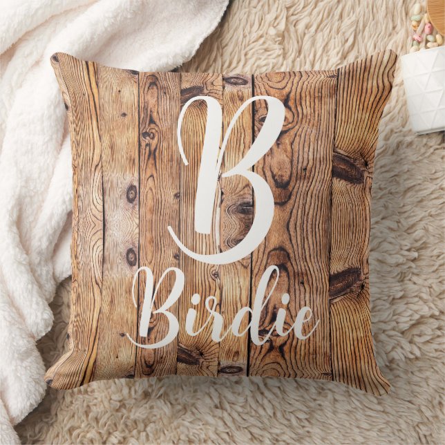 Wood Look Old & Distressed - Old Name & Monogram Throw Pillow (Blanket)