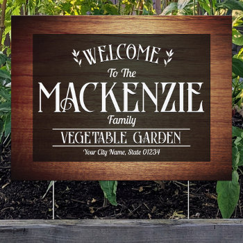 Wood Look Personalized Family Name Garden Sign by reflections06 at Zazzle