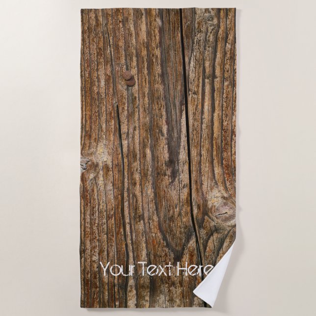 Wood Look Rustic Chic Custom Your Name Woodworker Beach Towel (Front)