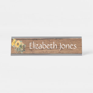 Wood Look Rustic Sunflower Name Plate Customize
