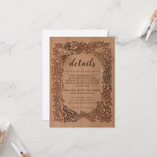 Wood Look Rustic Wildflower Bird Border Details Invitation