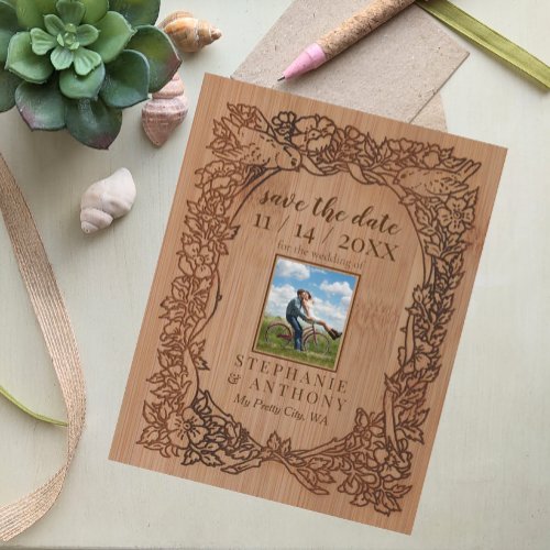 Wood Look Rustic Wildflower Bird Photo Save Date Announcement Postcard