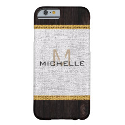 Wood Look Silver Burlap Rustic Monogram Barely There iPhone 6 Case