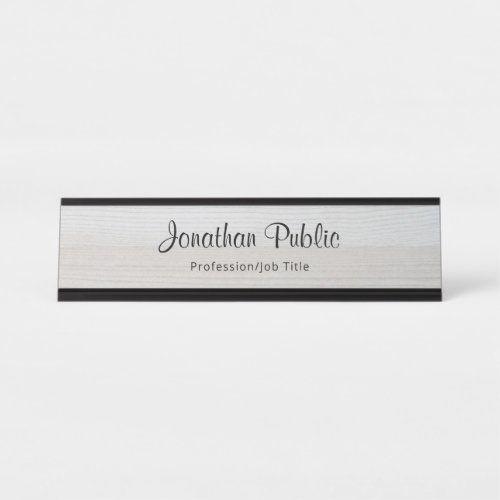 Wood Look Stylish Calligraphy Trendy Template Desk Name Plate