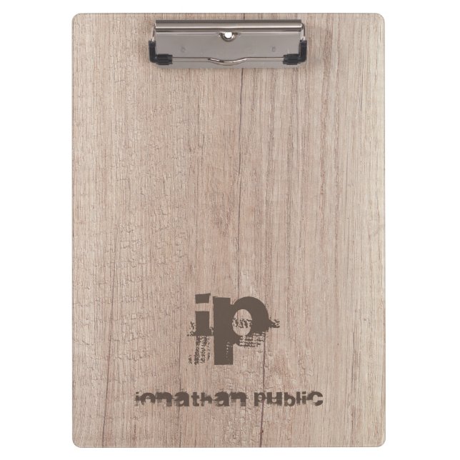 Wood Look Template Distressed Text Name Monogram Clipboard (Front)
