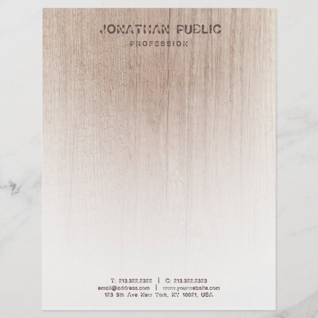 Wood Look Template Elegant Distressed Text Letterhead (Front)