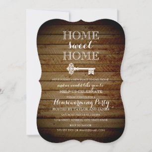 Wood Look Vintage Key Housewarming Invite