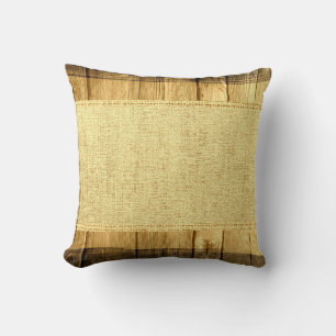 Wood Look Vintage Rustic Burlap Throw Pillow