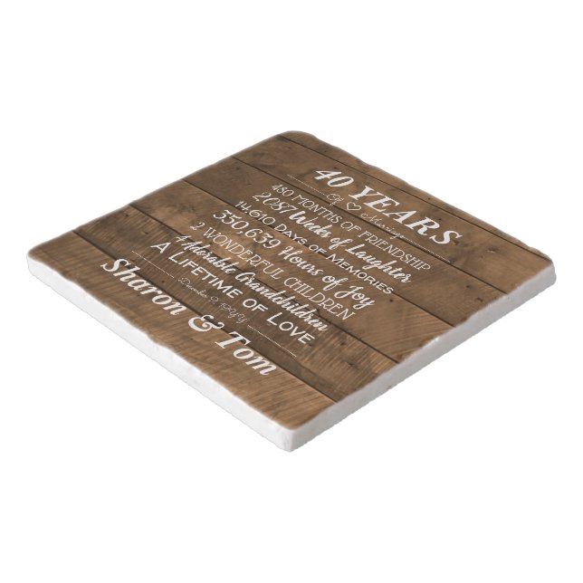 Wood Look Wedding Anniversary Milestones Trivet (Corner)