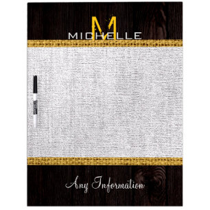 Wood Look White Burlap Rustic Monogram Dry Erase Board