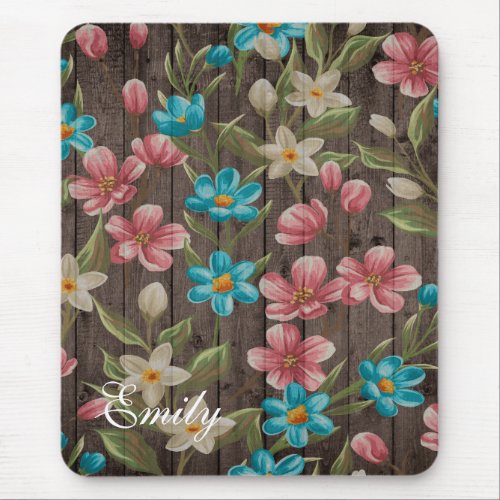 Wood Look with Flowers Custom Mouse Pad