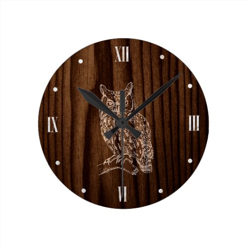 Wood Look with Owl Wall Clock