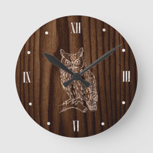 Wood Look with Owl Wall Clock